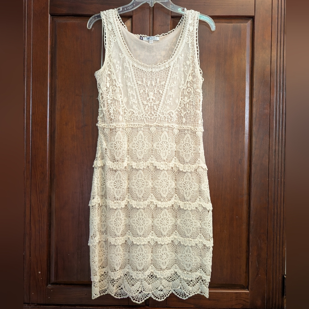 Jennifer Lopez Cream Lace Mini Dress